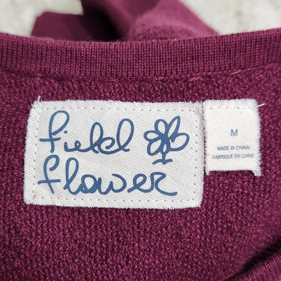 Anthropologie Field Flower Pearled Bow Beaded Sweater Wool Blend Burgundy Sz Med - Picture 5 of 12